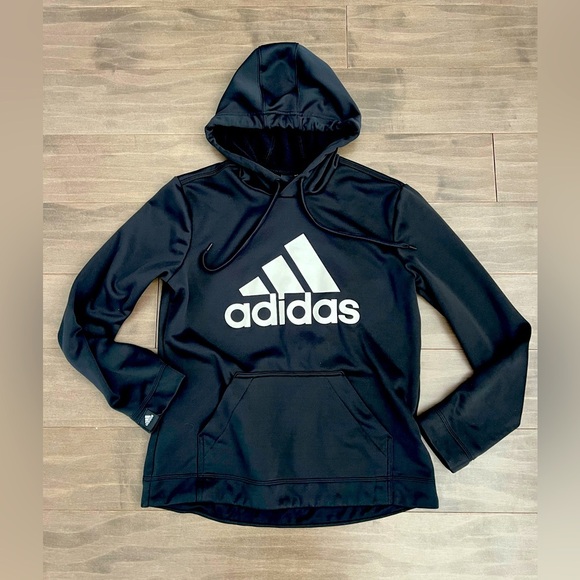 Adidas logo fleece hoodie - Climawarm -  size Small Medium performance stretch - Picture 1 of 4